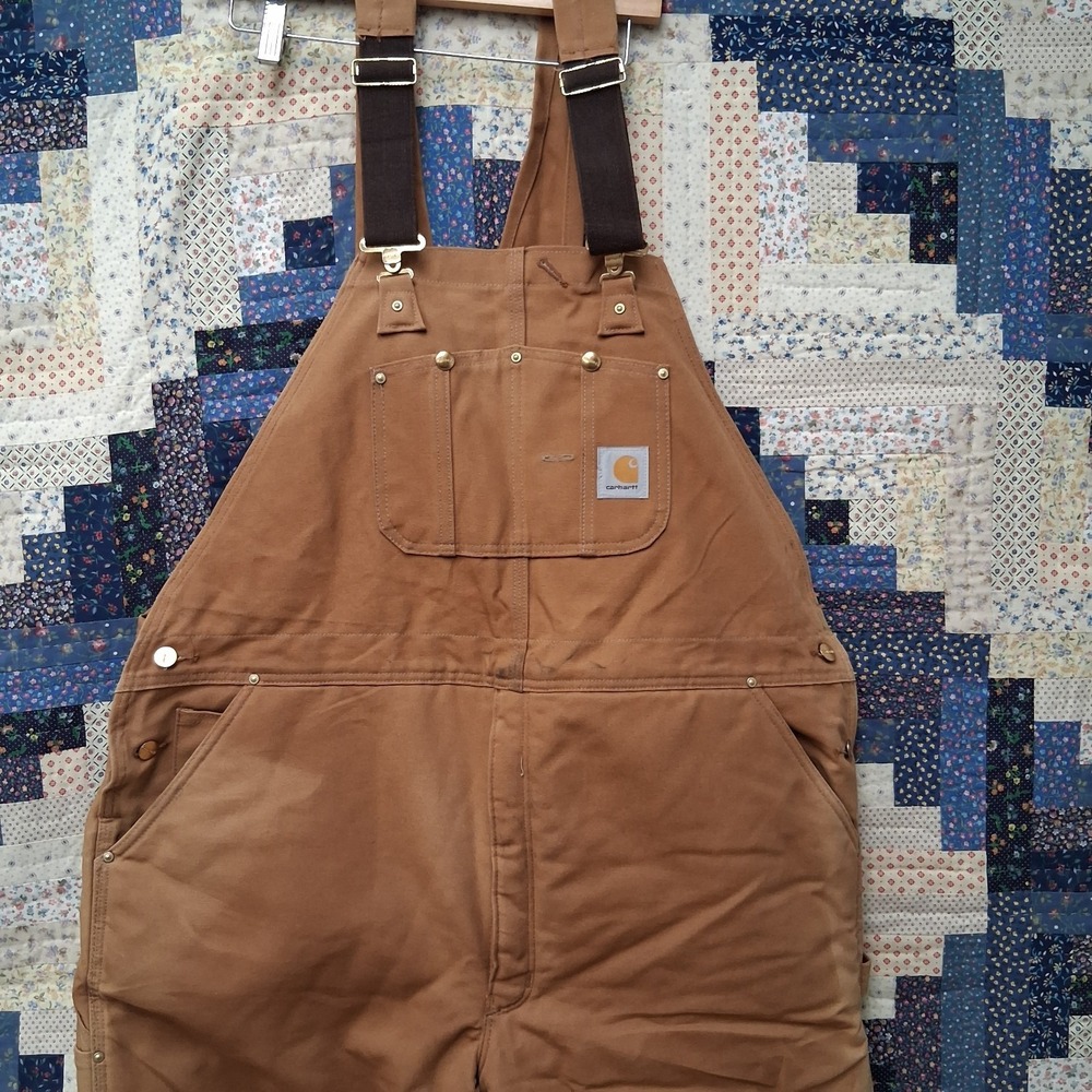 VTG Carhartt R03 Brown Insulated Union Made USA Coveralls Duck Canvas Size 46x30